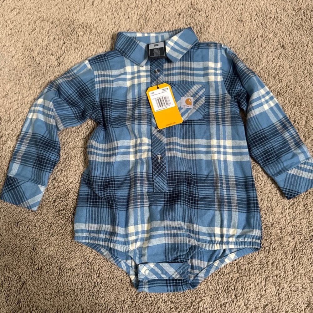 Carhartt Blue and White Plaid Infant Bodysuit
